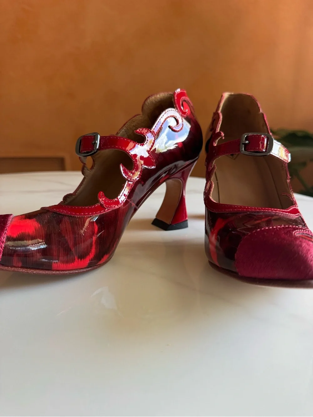 John Fluevog Emmeline Big Presence Red Mary Jane Heels Leather 6.5